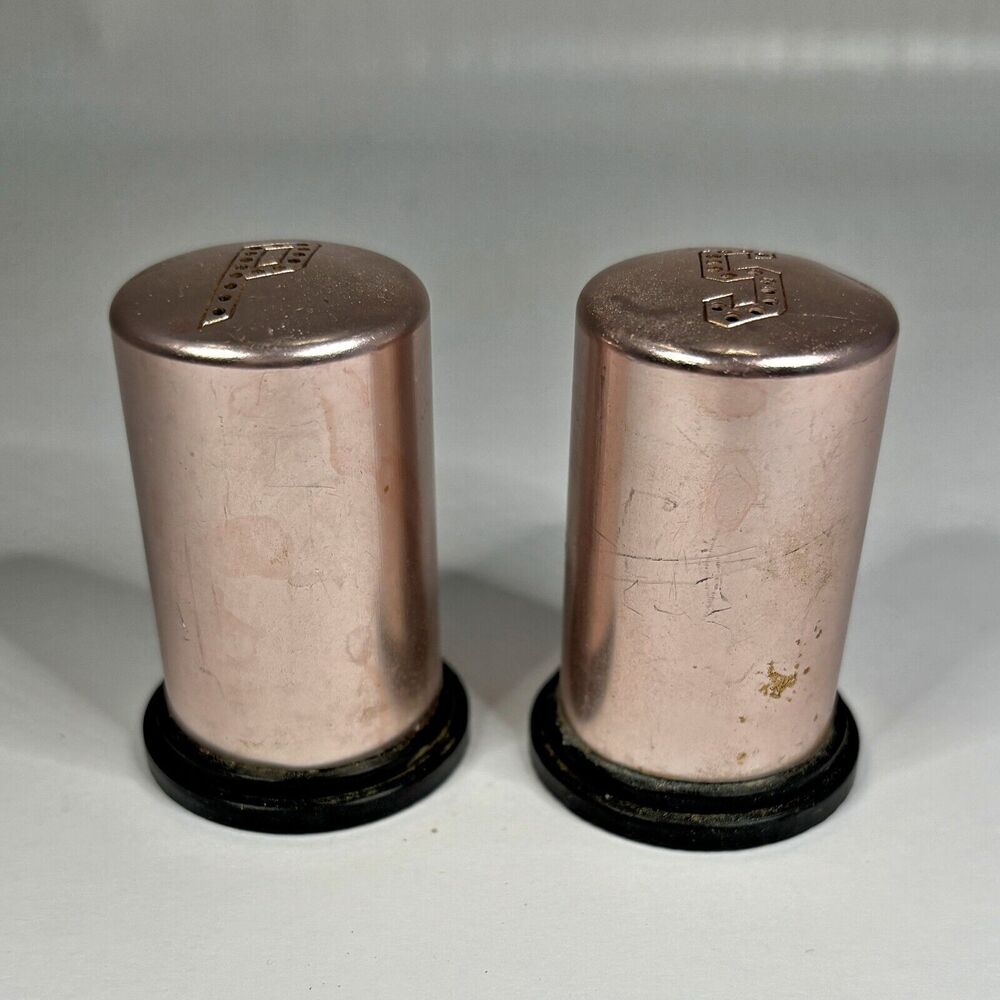 Aluminum Copper Salt Pepper Shakers Mid Century Modern Kitchen Decor 70s Vintage
